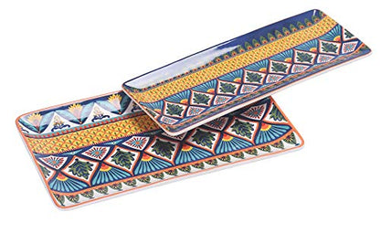 Bico Havana Ceramic 14 inch Rectangular Serving Platter, Set of 2, for Serving Salad, Pasta, Cheese, Ham, Appetizer, Microwave & Dishwasher Safe - style: Havana