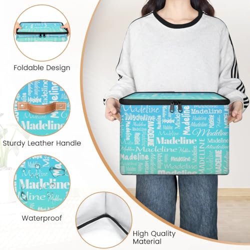 Storage Basket Custom Name, Personalized Keepsake Box, Blue Green | Foldable Fabric Gradient Large Memory Bin with Handle Lid Lightweight Waterproof Dustproof, 14"L x 10.2"W x 10.4"H - color: Option 1