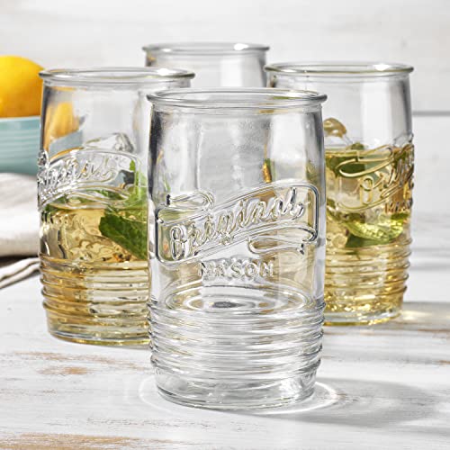 Glaver's Glass Tumbler Drinking Glasses Set of 4 – Genuine Artisan-Made Vintage Italian Original Mason – Elegant 20 Oz Clear Tumbler Glassware Set for Refreshing Drinks, Beverages, Iced Tea. - color: Clear, size: 20 Ounces