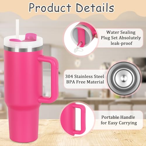 4 Pack 40 Oz Tumblers with Handle Bulk, Double Wall Vacuum Insulated Stainless Steel Tumblers with Lid and Straw, 40 oz Cup with Silicone Spill Proof Stopper Set (Black-2,Hot Pink-2) - color: Black-2,Hot Pink-2