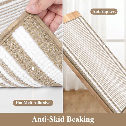 HEBE Chenille Bathroom Rugs Sets 3 Piece, Non Slip Washable Bath Mats Set | Absorbent Bathroom Mat Set, Soft Bath Rugs, Ultra Plush Bath Mat and U-Shaped Contour Toilet Rug Set for Tub Shower, Beige - color: Beige