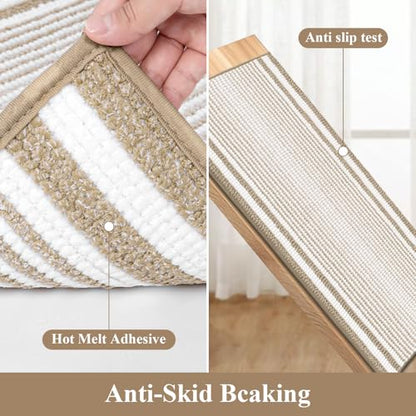HEBE Chenille Bathroom Rugs Sets 3 Piece, Non Slip Washable Bath Mats Set | Absorbent Bathroom Mat Set, Soft Bath Rugs, Ultra Plush Bath Mat and U-Shaped Contour Toilet Rug Set for Tub Shower, Beige - color: Beige