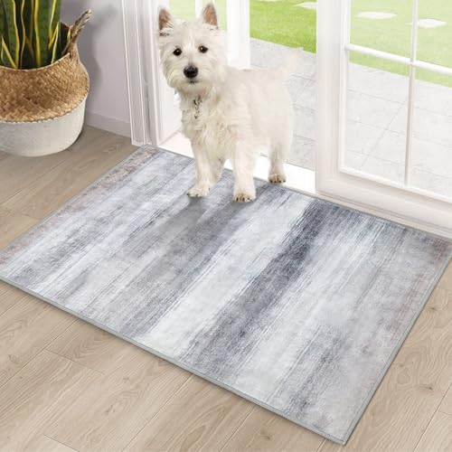 COMSLE Door Mat, Front Door Mat Indoor for Entrance Faux Wool Absorbent Non Slip Modern Throw Rug for Entryway Hallway Muddy Paws - Pet Friendly, 20x32 Inches,Brown Machine Washable - color: Gray/Black/Brown, size: 1'8" x 2'8" (Rectangular)