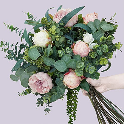 Bulk Artificial Silver Dollar Eucalyptus Leaves Picks Stems and Faux Branches for Vase Bouquets Floral Arrangement Wreath Rustic Farmhouse Greenery Decoration