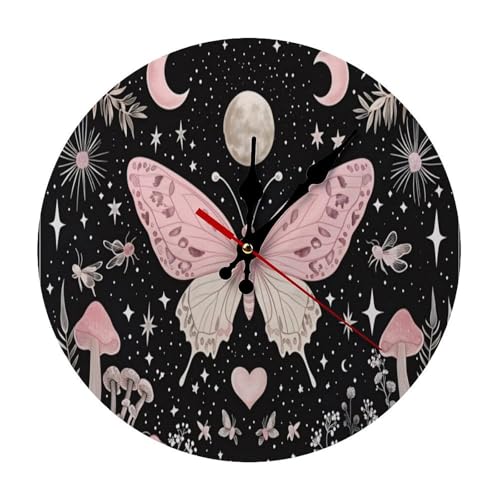 Bohemian Minimalist Silent Wall Clock 9.8x9.8 inches, Modern Round Wooden Clock Without Numbers for Bedroom Living Room Office Home Decor - color: Bohemian, size: 9.8x9.8 inches