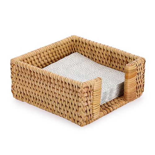 Sumnacon Cocktail Napkin Holder,Rattan Napkin Holder for Party, Brown | Rustic Wicker Napkin Holders Fit 5x5 Inch Napkins Vintage Napkin Basket for Picnic Wedding Party Bar Kitchen Dining Table - color: Honey Brown, size: 5.9 x 5.9 Inch/Cocktail