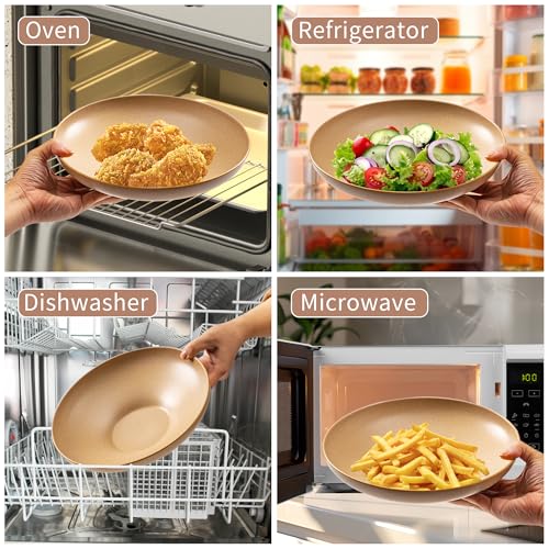 Ceramic Serving Bowls with Wooden Spoons Set of 2, Large Serving Bowl for Dinner Salad Soup Pasta Dessert Fish Fruit Chicken Bread, Oven Dishwasher Safe, 50oz Bowl for Entertaining, 9.75" - color: Yellow
