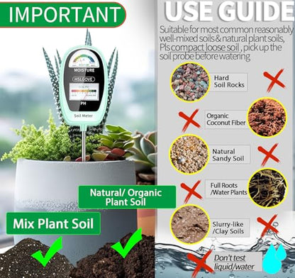 HSLGOVE Soil Test Kit, 2-in-1 Soil Moisture Meter/Soil PH Meter, Dual Screen Soil Tester, Soil Moisture Meter for Plants Watering/Gardening for Lawn,Farm Indoor&Outdoor Use-Pale Green