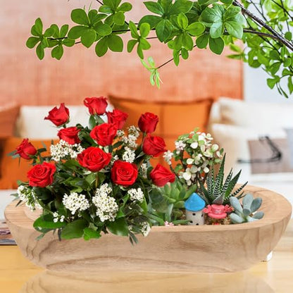 FOMIYES Wooden Dough Bowl Decorative Centerpiece Bowl Rustic Paulownia Wood Small Table Decor for Coffee Table Candle Display Home Accent