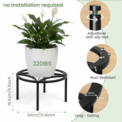 TOSKING 2-Pack Fully Assembled Heavy Duty Metal Plant Stand, Geometric Flower Pot Holder for Heavy Potted Plant, Rustproof Iron Plant Riser with Adjustable Feet, 220 LBS Capacity, No Installation Required, Black (13.4"Dia x 6.5"H) - color: geometric (blac