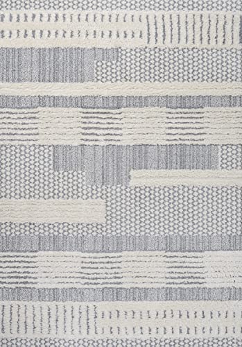 JONATHAN Y Geometric High-Low Cream/Gray Indoor Area Rug 5X8 ft, Kerstin for Living Room, Bedroom, Kitchen, Office, Easy-Cleaning, High Traffic, Pet-Friendly, Non-Shedding SNT100A-5 - size: 5'3" x 7'7" (Rectangular)