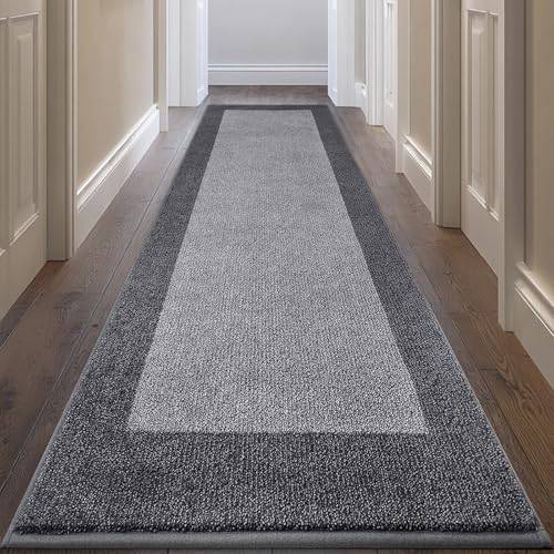 Runner Rug 32" x 84", Kitchen Rug for Hallway, Floor, Roll Packing | Non Slip, Machine Washable, Absorbent, Quick Drying, for Entryway, Bedroom, Bathroom, Door - color: Grey, size: 32" X 84"
