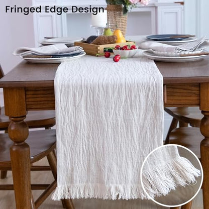 Simple&Opulence Linen Cotton Table Runner - 14 x 72 Inch, Farmhouse Linen Table Runner with Fringed Edges for Bohemian Rustic Wedding, Bridal Shower, Dinner （ Linen ） - size: 14"x72", style: Linen