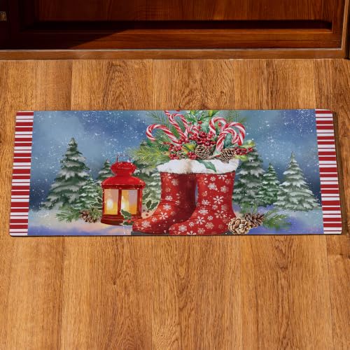 Evergreen Flag Holiday Christmas Sassafras Switch Mat 22" x 10", Interchangeable Front Door Mat Outdoor Entrance, Indoor Entryway Rug, Winter Sassafras Doormat Inserts (Winter Boots)