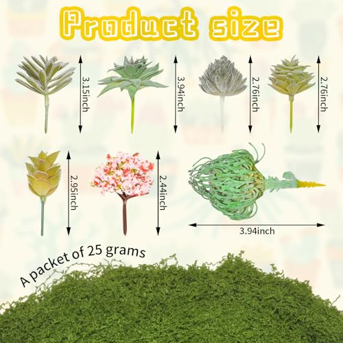 7PCS Flocked Artificial Succulents Set Faux Succulent Plants with Fake Christmas Tree Moss Artificial Cactus Greenery Low Maintenance Fake Plants DIY Craft Home Office Christmas Table (Green) - color: Green