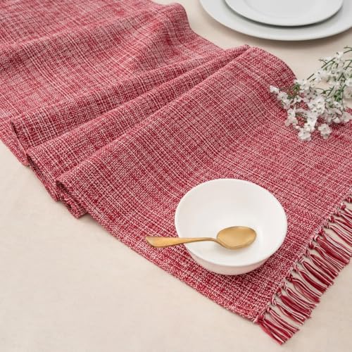 100% Cotton Table Runner - 72x13 Inch, Chambery Textured Table Runner, Durable & Elegant for Dining Table, Wedding, Restaurant, Oeko-TEX Certified - Winery/Red - color: Winery Red