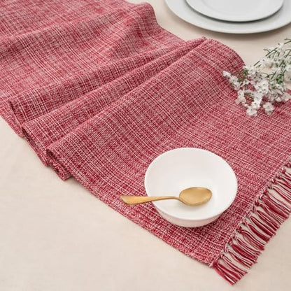 100% Cotton Table Runner - 72x13 Inch, Chambery Textured Table Runner, Durable & Elegant for Dining Table, Wedding, Restaurant, Oeko-TEX Certified - Winery/Red - color: Winery Red