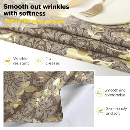 Rectangle Table Cloth Elegant Gold Vine Flower PVC Waterproof Spill-Proof Vinyl Fitted Microfiber Tablecloths Wipeable Washable Stain-Resistant Table Cover Dining Christmas (Antique Brass,54" X 78") - color: Antique Brass