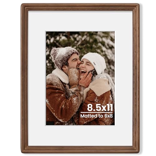 8.5x11 Natural Solid Oak Wood Picture Frame with 6x8 Mat, Premium Rustic Wooden Photo Frames with Plexiglass, Poster Photo Frame for Gallery Wall Hanging Vertically or Horizontally, Walnut - color: Walnut, size: 8.5x11-1P