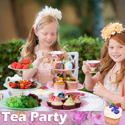 6 Pcs 3 Tier Cupcake Stand Tea Party Trays 3 Tier Serving Tray Plastic Dessert Stand Cake Fruit Candy Display Tower for Wedding Birthday Tea Party (Round,White,Pink,Green) - color: White,pink,green, size: Round