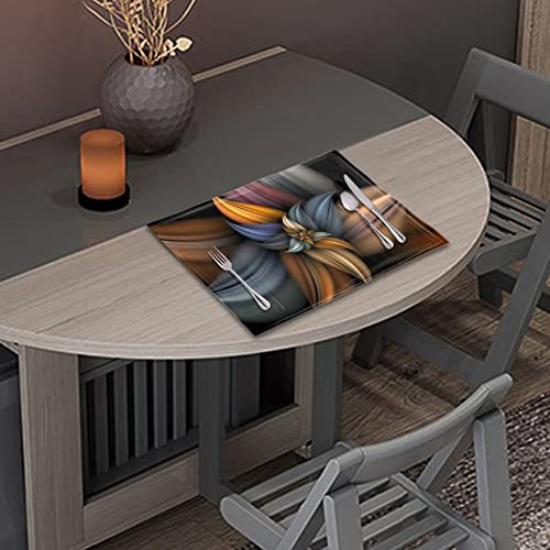 4 PCS Washable Tablemats for Home Farmhouse Beach, Easy to Clean Foldable Heat Resistant PVC Weave Rectangle Table Mats, Brown Fashion Flower - color: Brown Flower, size: Set of 4