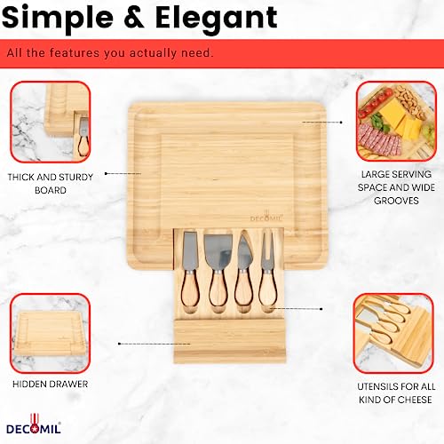 Bamboo Cheese Board and Knife Set, Charcuterie Set, Cheese Board and Cutlery Set, Cheese Cutting Board,%100 Bamboo and Durable