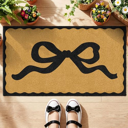 Coir Front Doormat Outdoor Welcome Mat Bow Rug for Outside Entrance 17"x30" - color: Coir Bows