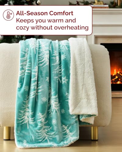 Christmas Sherpa Blanket Throw, Reversible Blanket - Snowy Trees, 50x60 | Super Soft Double Sided Throw for Bed, Sofa, Couch, Reversible Sherpa Fleece Blanket, Thick, Warm, Plush, Xmas Winter Bedding - color: 07 - Snowy Trees