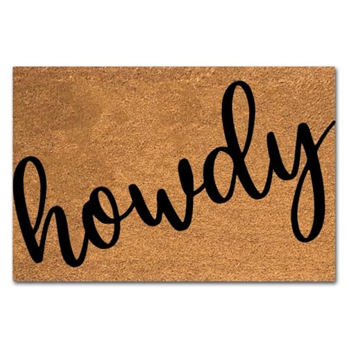 Funny Coir Doormat - Texan Welcome Howdy Hello Front Porch Decor - Personalized Rug, PVC Backing, Non Slip Outdoor Coconut Coir - 23.6 x 15.7 inch House Warming Gift - color: Howdy Hello Texan