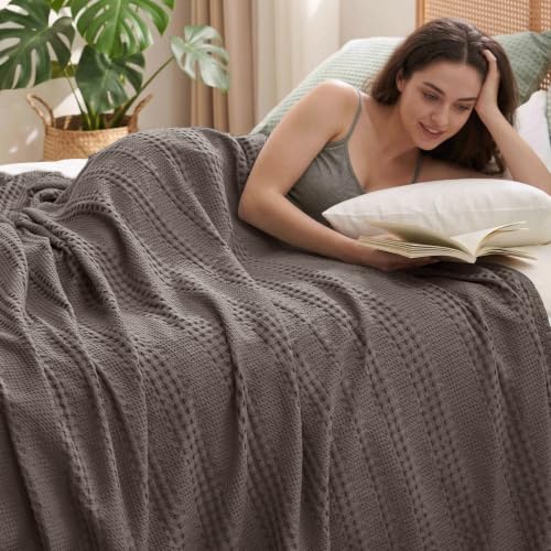PHF Cooling Waffle Blanket Twin Size for College Dorm, Lightweight 60% Rayon from Bamboo & 40% Cotton Breathable Blanket for Hot Sleepers & Summer, Soft Luxury for Bed Couch Sofa, 66"x90", Dark Grey - color: Dark Grey, size: Twin(66 " X 90")