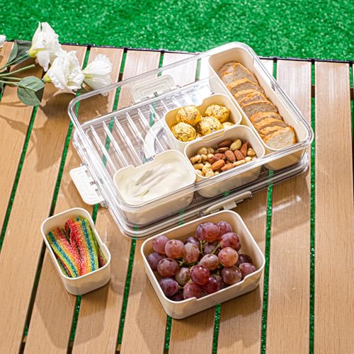 Bandesun Divided Serving Tray with Lid and Handle - Clear Organizer for Candy, Fruits, Nuts, Snacks - Perfect for Party, Entertaining - Snackle Box Charcuterie Container for Portable Snack Platters - style: compartments Long 1pcs Small 4pcs Medium 1pcs