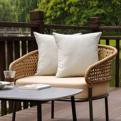 NiNi ALL Beige Outdoor Pillows Set of 2 Decorative Farmhouse Waterproof Throw Pillow Covers 18x18 Solid Cushion Cases for Garden Patio Tent Furniture Sofa Bed Home Decor | Faux Linen Decorative Solid Throw Pillow Covers Farmhouse for Garden Furniture Tent