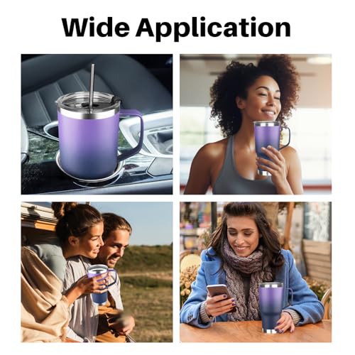 20 oz Tumbler with Handle, Stainless Steel Insulated Tumbler with Lid and Straw, Double Wall Vacuum Coffee Mug Tumbler, Insulated Coffee Thermal Cup for Cold and Hot (Purple Navy blue, 20, ounces) - color: Purple Navy blue, size: 20 Ounces