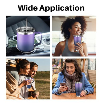 20 oz Tumbler with Handle, Stainless Steel Insulated Tumbler with Lid and Straw, Double Wall Vacuum Coffee Mug Tumbler, Insulated Coffee Thermal Cup for Cold and Hot (Purple Navy blue, 20, ounces) - color: Purple Navy blue, size: 20 Ounces
