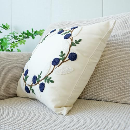 vctops Floral Embroidered Pillow Covers 18x18 Inch Spring Summer Cotton Tufted Throw Pillow Cover Outdoor Garden Cushion Case for Sofa, Bed, Living Room (Flower A,18"x18") - color: Flower a