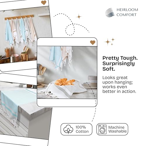 Multi Color Kitchen Towels 16x26 Inch, 12 Pack, 100% Cotton, Ultra Absorbent, Fast Dry, Machine Washable, Drying Dishes, Cleaning, Everyday Use - Aqua Blue, Beige, Ash Grey - color: Aqua Blue, Beige, Ash Grey, style: 12 Pack