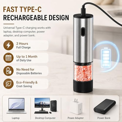 USB Rechargeable Electric Salt Pepper Grinder Stainless Steel Spice Mill