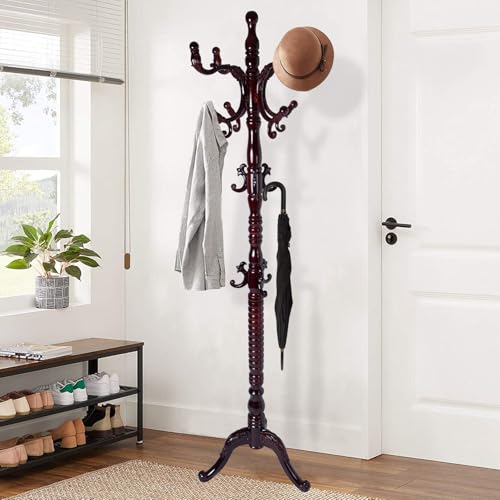 Wooden Coat Rack Freestanding, Solid wood Triangle | Vintage Coat Racks with Sturdy Round Base, Adjustable Height 37.40"-72.83" Entrance Coat Rack for Bedroom Living Room - color: Solid wood Triangle