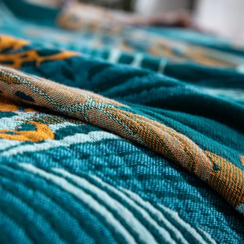 100% Cotton Muslin Throw Blanket 60''x80'', Soft Breathable Lightweight, All-Season Reversible Bohemian Tropical Safari Leopard Animal Print Bedspread Coverlet, Fringed Teal Jungle Bed Throw - color: Orange Leopards, size: 60"x80"