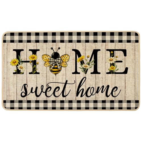 ORTIGIA Summer Bee Sunflowers Doormat Home Sweet Home Indoor Outdoor Patio Welcome Door Mats Non-Slip Durable Entrance Mat for Home Entrance Outside Entry Yard Floor Patio 17x29 INCH - color: Summer Bee, size: 1'5" x 2'5" (Rectangular)