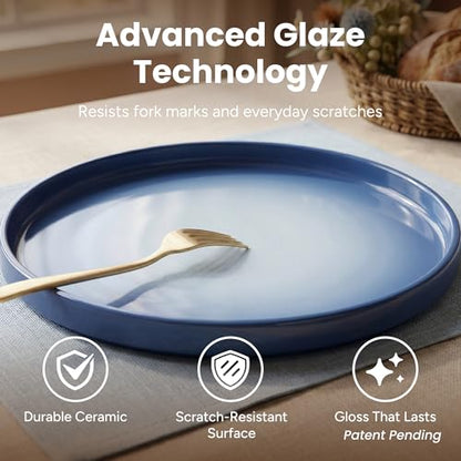 SMIRLY Stoneware Dinnerware Set for 4, 12 pcs Plates and Bowls Set, Blue | Chip and Scratch Resistant, Microwave, Dishwasher & Oven Safe, Non Toxic Plates Set, Ceramic Dish Set for Everyday Meal - color: Blue