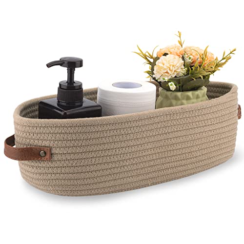 Storage Basket Boho Decor Baskets for Organizing Woven Decorative Basket for Countertop Toilet Paper Basket for Toilet Tank Top Shelf Basket with Handle Khaki - color: Khaki