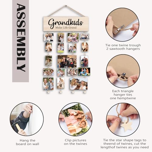 Picture Frames Collage Photo Hanging Display Picture Board Wood Rustic Frames, Mother s day for Women, Grandkids Make Life More Grand Picture Frame, Rustic Farmhouse Wood Hanging Collage Photo Frame - color: Grandkids Make Life Grand