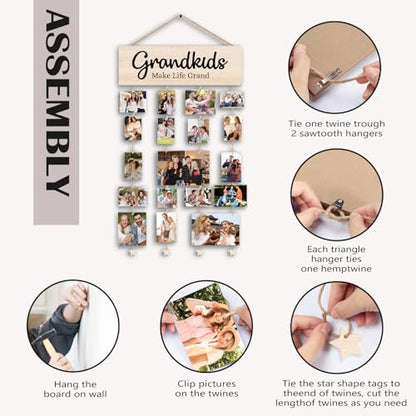 Picture Frames Collage Photo Hanging Display Picture Board Wood Rustic Frames, Mother s day for Women, Grandkids Make Life More Grand Picture Frame, Rustic Farmhouse Wood Hanging Collage Photo Frame - color: Grandkids Make Life Grand