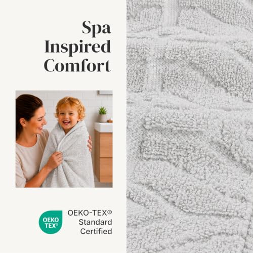 Modern Threads 6 Piece Cotton Bath Towel Set – Ultra Soft 550 GSM Towels – Bathroom Set with Hand Towels and Washcloths – Geometric (Silver Cloud) - color: Silver Cloud, size: Standard, style: Geometric