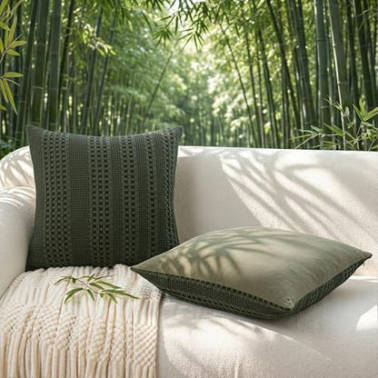 a moment 2 Pack Bamboo Fiber Pillow Covers - Waffle Weave, Ultra Soft & Breathable, Euro Shams Cotton Throw Pillow for Couch, Sofa, Bedroom Living Room 26x26 Inch Olive Green - color: Olive Green, size: 26" x 26" (Pack of 2)