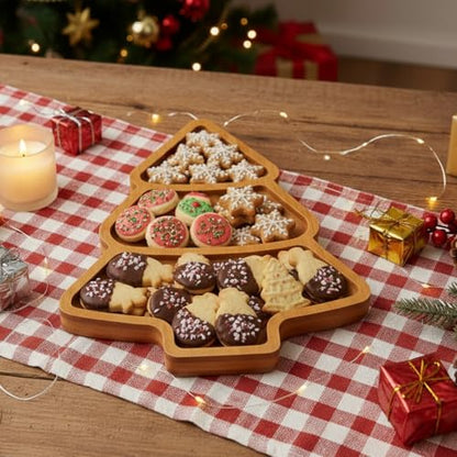 11.42 x 10.43 Inch Christmas Tree Wood Serving Platter Board | Rustic Charcuterie Platter for Christmas Parties, Cheese Fruit Tray, Farmhouse Cutting Board for Holiday Table - style: Christmas Tree