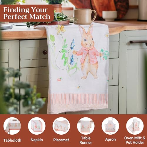 Maison d' Hermine Kitchen Towels Set of 3 Reusable 100% Cotton 27.50" x 20" | Cloth Tea Dish Towels Absorbent with Hanging Loop for Kitchen Dining Party Wedding Hotel Home Spring Summer - Bunny Party - color: 008 - Bunny Party