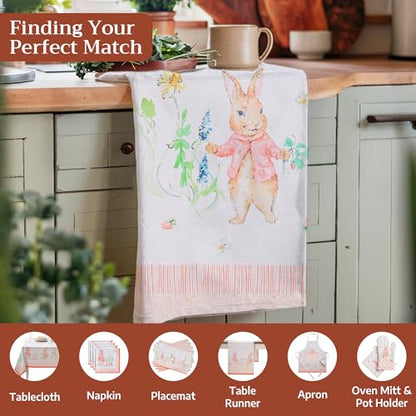 Maison d' Hermine Kitchen Towels Set of 3 Reusable 100% Cotton 27.50" x 20" | Cloth Tea Dish Towels Absorbent with Hanging Loop for Kitchen Dining Party Wedding Hotel Home Spring Summer - Bunny Party - color: 008 - Bunny Party