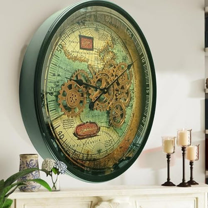 24'' Inch Round Real Moving Gear Wall Clock Portugal Line (Black Antique, 24 inches (60 cm))